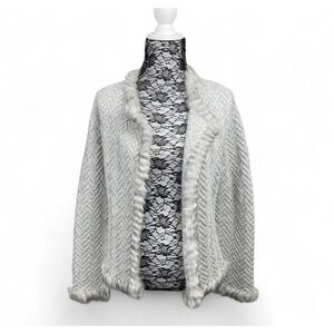 Minimalist‎ Wool Angora Rabbit Herringbone Knit Jacket Medium Layered Winter